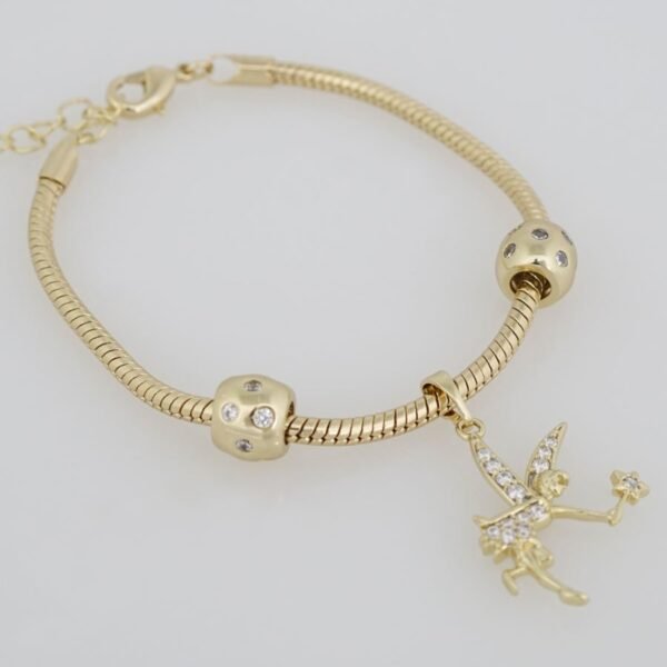 Bracelets Woman/ Manillas Mujer/  14K Real Color/  Three Charms  3mm/ M0021 - Image 2