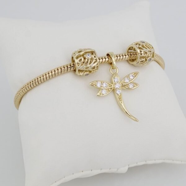 Bracelets Woman/ Manillas Mujer/  14K Real Color/  Three Charms  3mm/ M0023
