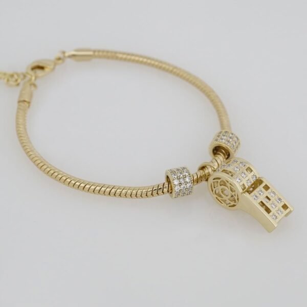 Bracelets Woman/ Manillas Mujer/  14K Real Color/  Three Charms  3mm/ M0026 - Image 2