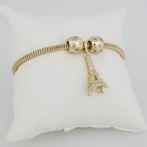 Bracelets Woman/ Manillas Mujer/  14K Real Color/  Three Charms  3mm/ M0027