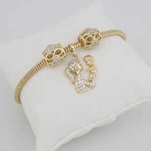 Bracelets Woman/ Manillas Mujer/  14K Real Color/  Three Charms  3mm/ M0029