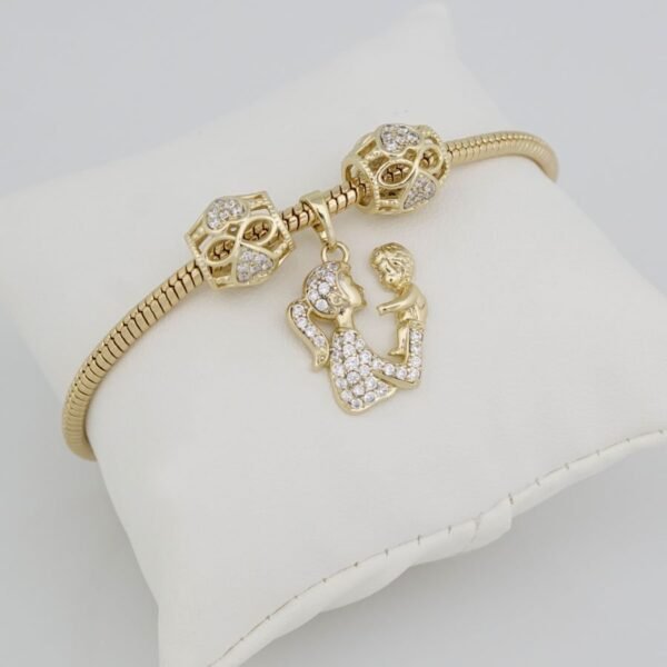 Bracelets Woman/ Manillas Mujer/  14K Real Color/  Three Charms  3mm/ M0029