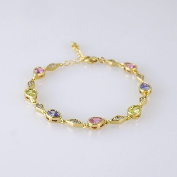Women's Bracelets-Pulseras Dama-Zircon Stone-14K Real Color-Stainless Steel-B1275 - Image 2