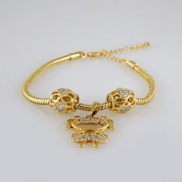 Women Bracelets/ Pulseras Dama/ Zircon Stone/14K Real Color/ Three Charms 3mm/ Niña// B497 - Image 2