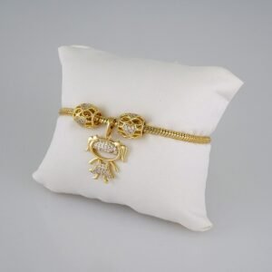 Women Bracelets/ Pulseras Dama/ Zircon Stone/14K Real Color/ Three Charms 3mm/ Niña// B497