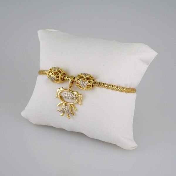 Women Bracelets/ Pulseras Dama/ Zircon Stone/14K Real Color/ Three Charms 3mm/ Niña// B497