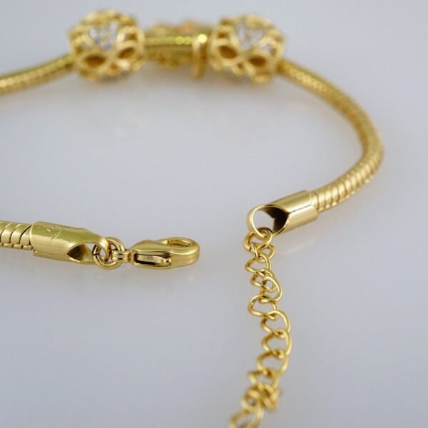 Women Bracelets/ Pulseras Dama/ Zircon Stone/14K Real Color/ Three Charms 3mm/ Niña// B497 - Image 3