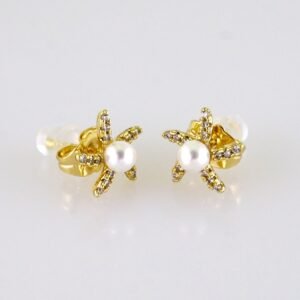 Women Earrings/ Aretes Dama/ Zircon Stone/ Pearl/ 14k Real Color// E1567