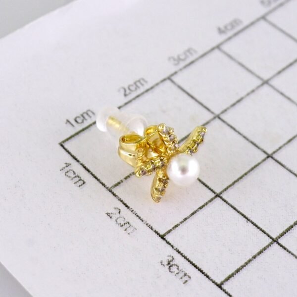 Women Earrings/ Aretes Dama/ Zircon Stone/ Pearl/ 14k Real Color// E1567 - Image 3