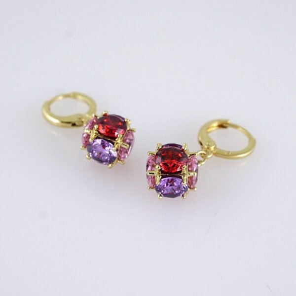 E1738 Women's Earrings - Aretes Dama - Zircon Stone MultiColor- 14K Real Color