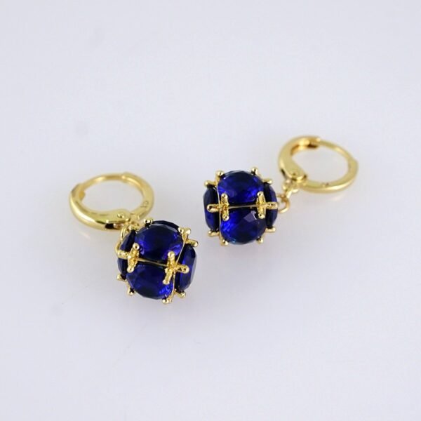 E1739 Women's Earrings - Aretes Dama - Zircon Stone Blue - 14K Real Color