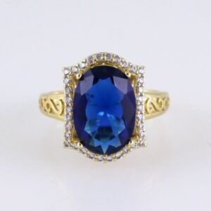 R643 RING - ANILLO - Zircon Stone - 14K Real Color - Blue
