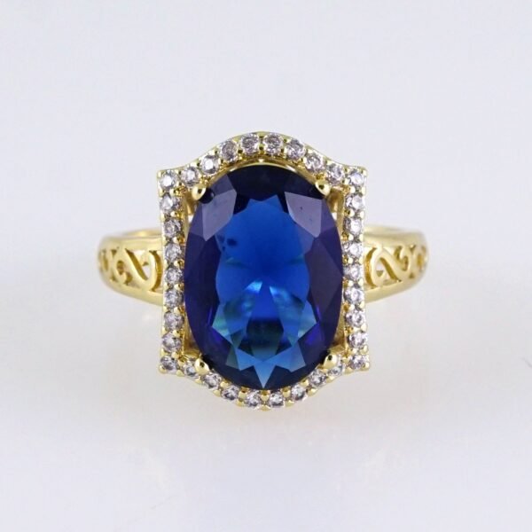 R643 RING - ANILLO - Zircon Stone - 14K Real Color - Blue