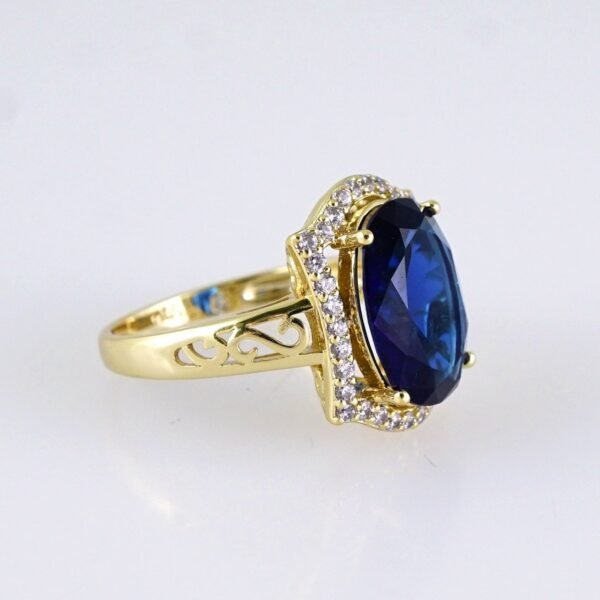 R643 RING - ANILLO - Zircon Stone - 14K Real Color - Blue - Image 2