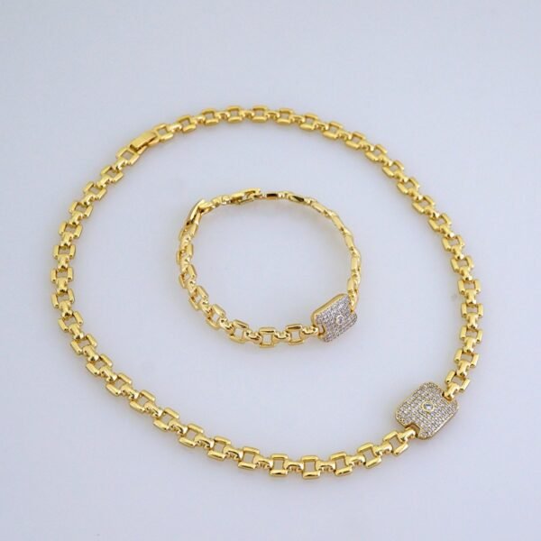 Gargantilla & Pulsera / Choker W/ Bracelet/ 14K Real Color/ Zircon Stone/ 6mmx45cm// SET1258 - Image 4