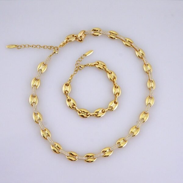 Gargantilla & Pulsera /Choker W/ Bracelet/ 14K Real Color/ Zircon Stone/ 6mmx45cm// SET1259 - Image 4