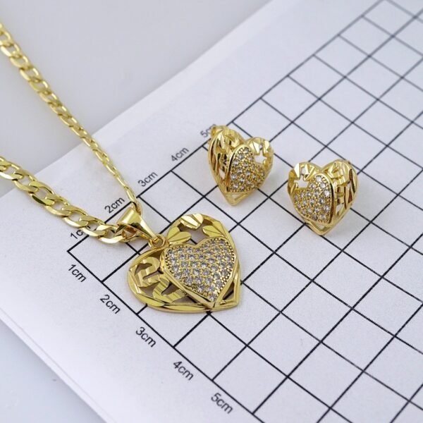 Cadenas & Colgantes & Earrings- Chain W Pendants-14K Real Color-Zircone Stone -Stainless Steel-4mmx45cm-SET1330 - Image 3