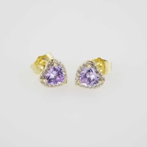 E1893 Earrings - Aretes - Zircon Stone - 14K Real Color - Violet