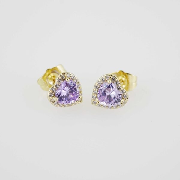 E1893 Earrings - Aretes - Zircon Stone - 14K Real Color - Violet