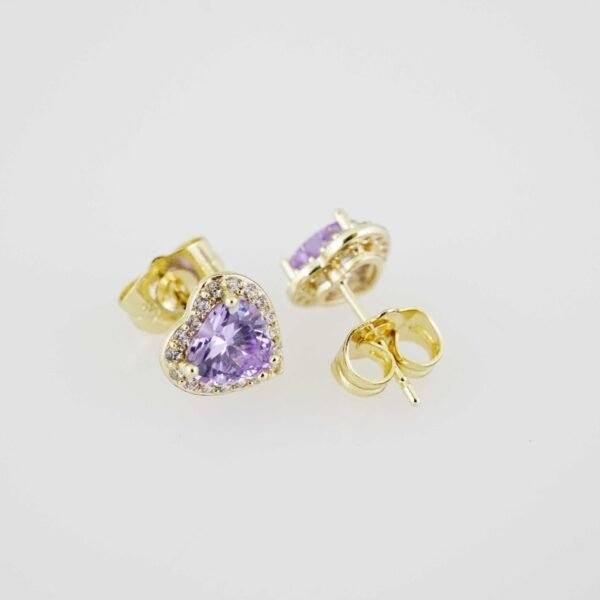 E1893 Earrings - Aretes - Zircon Stone - 14K Real Color - Violet - Image 2