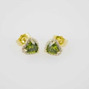 E1894 Earrings - Aretes - Zircon Stone - 14K Real Color - Green