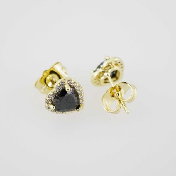 E1895 Earrings - Aretes - Zircon Stone - 14K Real Color - Black - Image 2