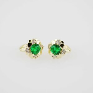 E1896 Earrings - Aretes - Zircon Stone - 14K Real Color - Green