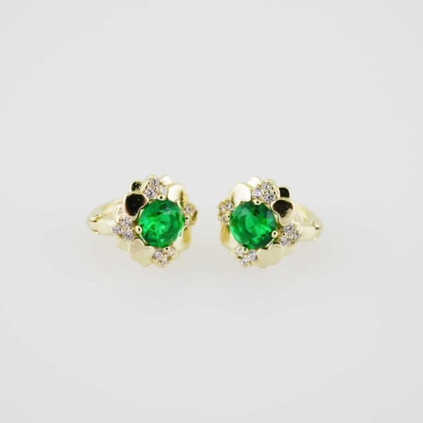 E1896 Earrings - Aretes - Zircon Stone - 14K Real Color - Green