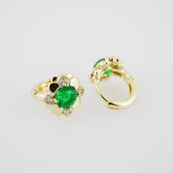 E1896 Earrings - Aretes - Zircon Stone - 14K Real Color - Green - Image 2