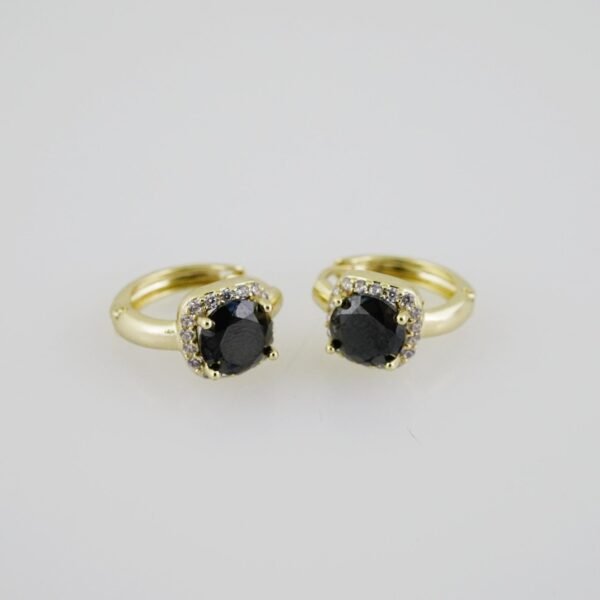 E1901 Earrings - Aretes - Zircon Stone - 14K Real Color - Black