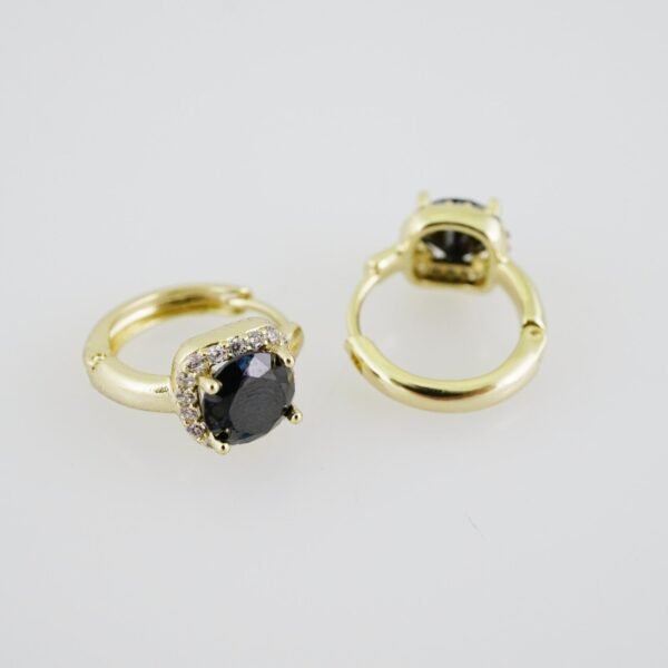 E1901 Earrings - Aretes - Zircon Stone - 14K Real Color - Black - Image 2