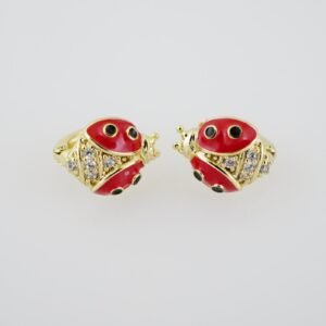 E1914 Earrings - Aretes - Zircon Stone - 14K Real Color - Red