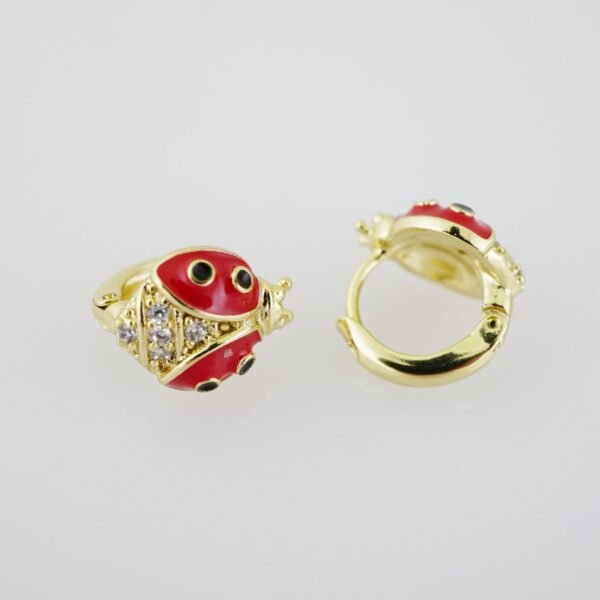 E1914 Earrings - Aretes - Zircon Stone - 14K Real Color - Red - Image 2