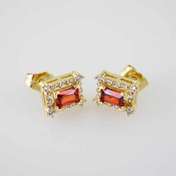 E1959 Earrings - Aretes - Zircon Stone - 14K Real Color - Red