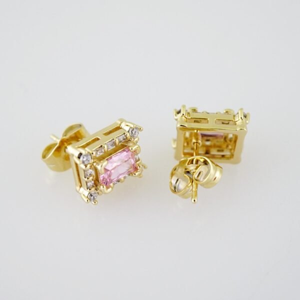 E1960 Earrings - Aretes - Zircon Stone - 14K Real Color - Pink - Image 2