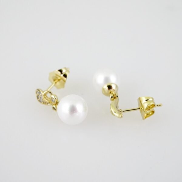 E2001 Earrings - Aretes - Zircon Stone - 14K Real Color - Pearl - Image 2