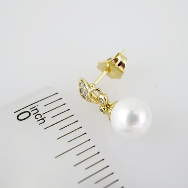 E2001 Earrings - Aretes - Zircon Stone - 14K Real Color - Pearl - Image 3