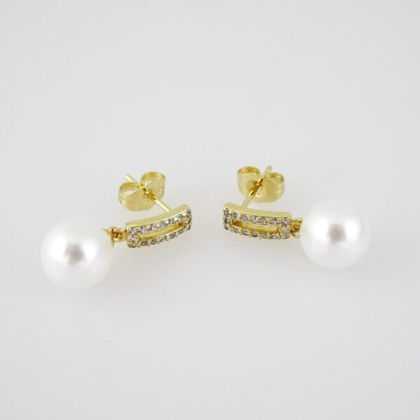 E2002 Earrings - Aretes - Zircon Stone - 14K Real Color - Pearl