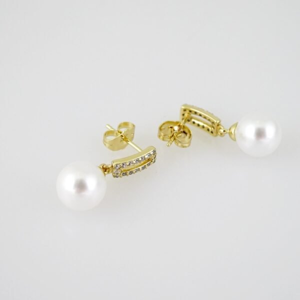 E2002 Earrings - Aretes - Zircon Stone - 14K Real Color - Pearl - Image 2