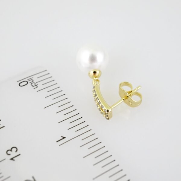 E2002 Earrings - Aretes - Zircon Stone - 14K Real Color - Pearl - Image 3