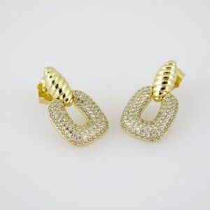 E2007 Earrings - Aretes - Zircon Stone - 14K Real Color