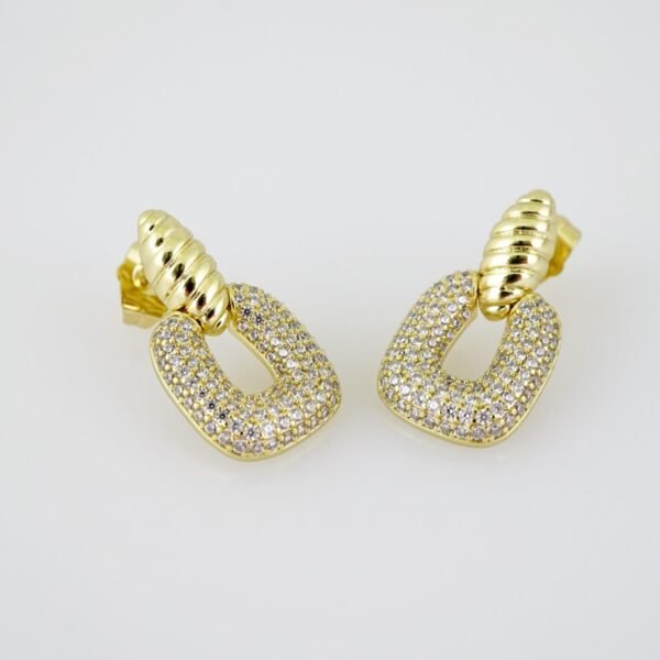 E2007 Earrings - Aretes - Zircon Stone - 14K Real Color