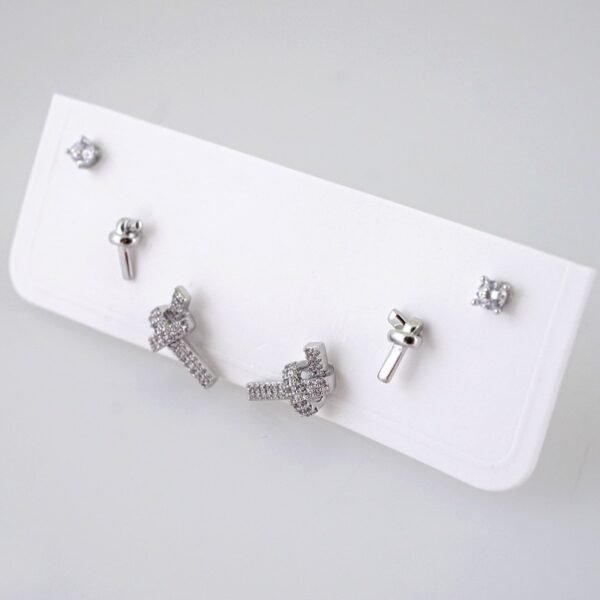 E1786 Women's Earrings - Aretes Dama - Zircon Stone - 3 Pieces Silver Color - Image 2