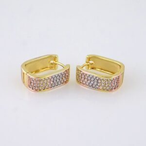E1791 Earrings Woman/ Aretes Dama/ Three Tone/ Zircon Stone/14K Real Color/