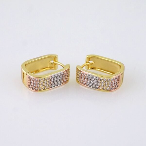 E1791 Earrings Woman/ Aretes Dama/ Three Tone/ Zircon Stone/14K Real Color/