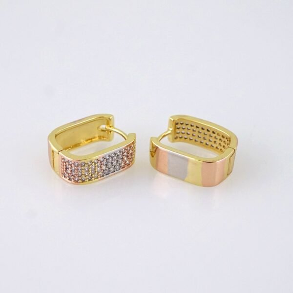 E1791 Earrings Woman/ Aretes Dama/ Three Tone/ Zircon Stone/14K Real Color/ - Image 2