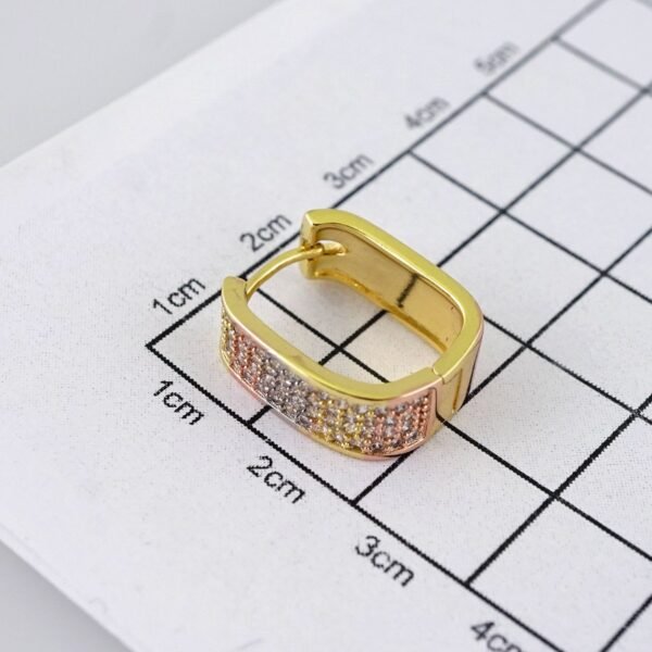 E1791 Earrings Woman/ Aretes Dama/ Three Tone/ Zircon Stone/14K Real Color/ - Image 3