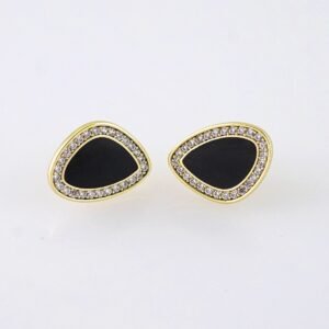 E1794 Women's Earrings - Aretes Dama - Zircon Stone Black- 14K Real Color