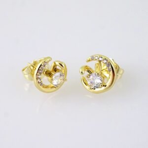E1840 Earrings - Aretes - Zircon Stone - 14K Real Color