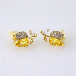 E1843 Earrings - Aretes - Zircon Stone - 14K Real Color - Yellow